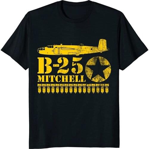 Summer Mens 100% Cotton T-Shirt WW2 Air Force Airplane T Shirt B-25 Summer Cool Tee Shirt Harajuku Streetwear Color