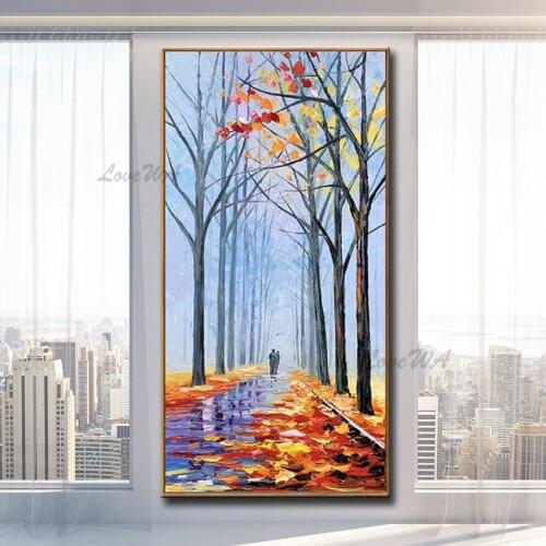 Hand Painted Landscape Oil Painting Fall Street Paintings Art Canvas Wall Picture Wall Art Oil Paintings For Home Living Room