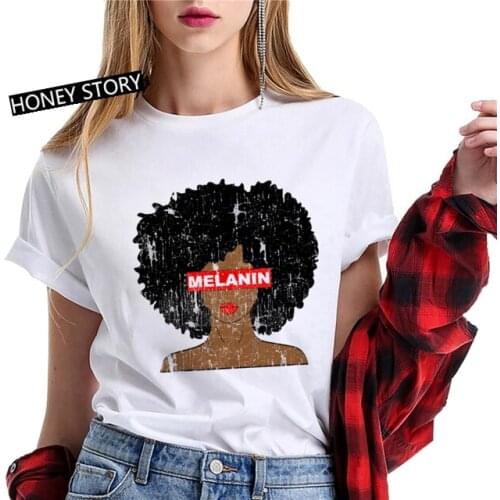 Melanin Fashion Black Girl Print Women T shirt Harajuku Tshirt Lady Cotton T-shirts Summer Loose Size Short Sleeve Casual Tops