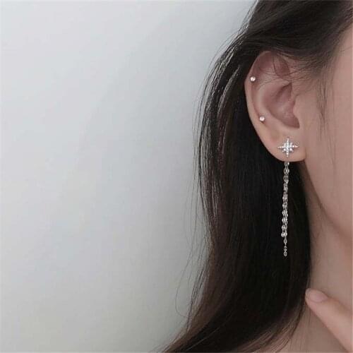 Fashion 925 Sterling Silver Tassel Star Long Statement Korean Drop Earring For Women Jewelry eh828