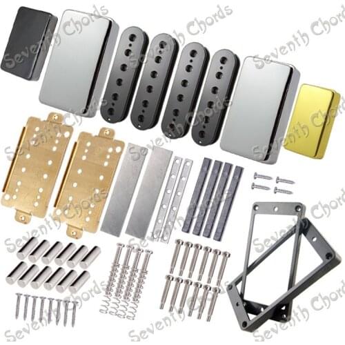A Set Guitar Humbucker Pickup Kits Producing Accessories/Alnico 5 Bar Magnet/No Hole Brass Pickup Cover & Baseplate/Pickup Ring