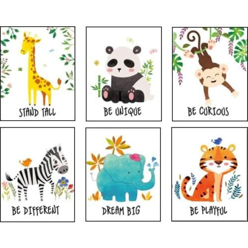 Nordic Minimalist Cartoon Animal English Deer Owl Decorative Painting for Childrens Room Modern Canvas Painting Art Wall