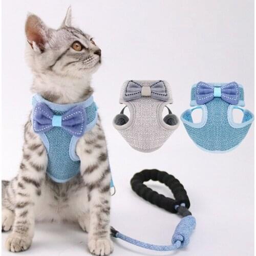 Cat Harness and Leash Anti-Breakaway Cat Collar Cute Bow Vests Cat Product Cat Accessories Sage Green Collar for Cats or Puppies