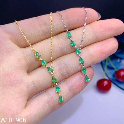 KJJEAXCMY boutique jewelry 925 sterling silver inlaid Natural emerald necklace Womens pendant supports inspection fine