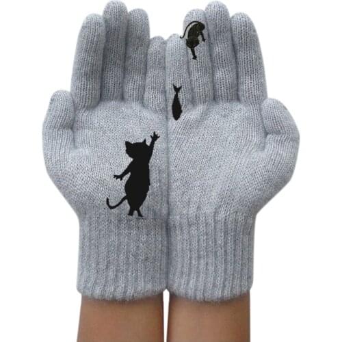 Tops Cat Printed Ladies Woolen Gloves Autumn Winter Outdoor Warm Mittens Warmer Harajuku Hand Cover Wholesale Dropshipping