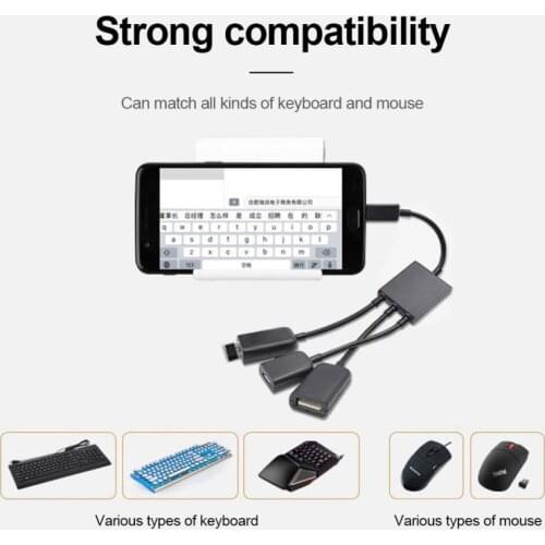 Micro-USB Female To Dual USB A Ports+Micro USB Cable Hub Splitter Adapter For Phones Connect Keyboard USB Flash Mouse