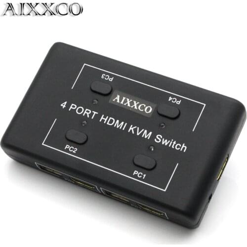 AIXXCO HDMI-compatible KVM Switch Switcher 4 Port PCs Sharing 4 Devices for Keyboard Mouse Printer Monitor Selector Switch KVM