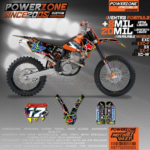 PowerZone Custom Team Graphics Backgrounds Decals 3M Stickers Kit For KTM SX SXF MX EXC XCW Enduro 125cc to 500cc 2003-2007 025