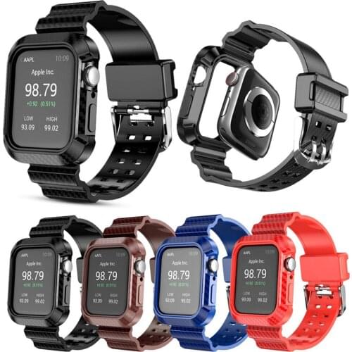 Carbon Fiber Strap with Frame for Apple Watch Band Series SE/6/5/4 Sport Conjoined Silicone Bracelet Wrist Belt for iWatch 44mm
