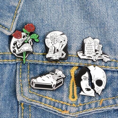 Rose And Skeleton Punk Dark Romantic Black Magic Witches Witch Witchcraft Pin Witch pin Magical Pin Brooches Badges Gift