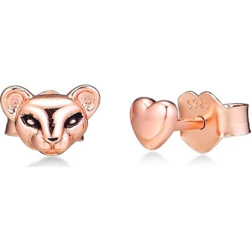 Rose Lion Princess & Heart Stud Earrings 100% 925 Sterling-Silver-Jewelry Free Shipping