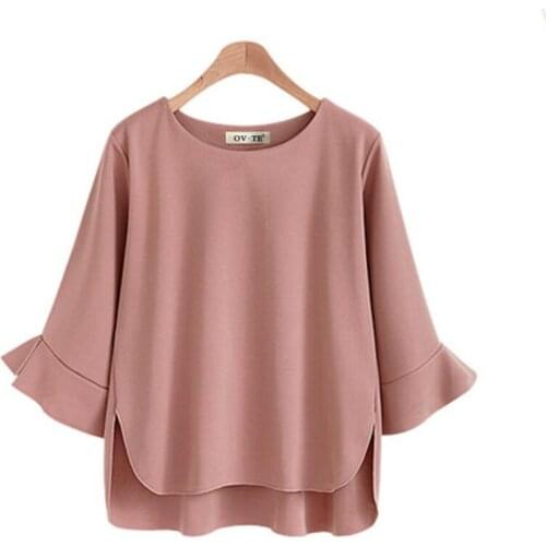 Flared Sleeve Top Short Sleeve Irregular Hem Chiffon Shirt