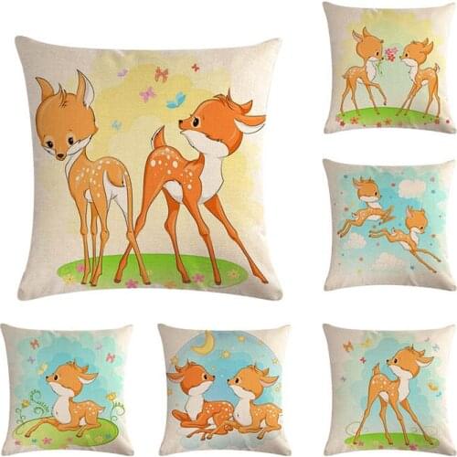 Cute Starry Sky Cartoon Deer Baby Girl Room Decoration Throw Pillow Case Cotton Linen Cute Cushion Cover for Boys ZY740