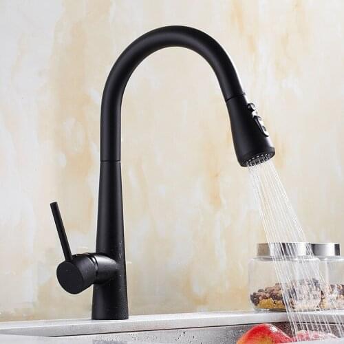Kitchen Sink Faucet Solid Brass Pull Out Spray Nozzle Hot & Cold Single Handle Black Rotating Kitchen Sink Mixer Tap New Arrival
