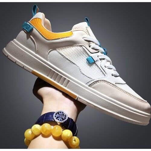 Summer Microfiber Hand Sewing Mens Casual Shoes Breathable Mesh Lace-up Sports Shoes Men Flats Skateboarding Sport Tennis Shoes