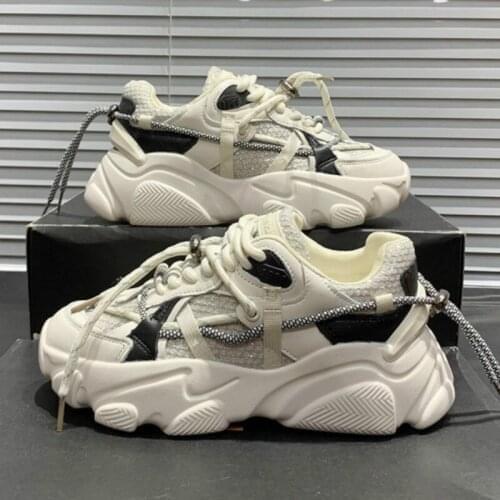 High Quality Autumn Genuine Leather White Chunky Sneakers for Women Casual Lace Up Womens Sports Running Walking Jogging Shoes