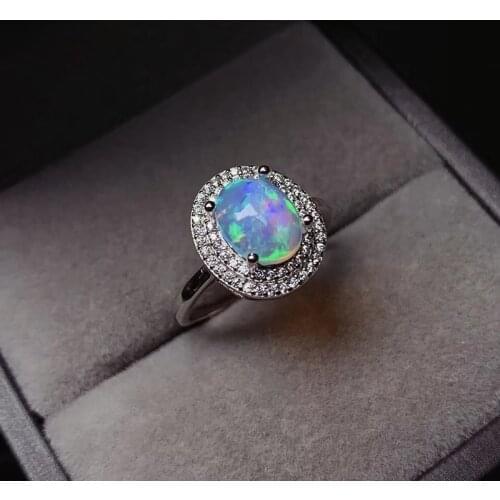 CoLife Jewelry 100% Real Opal Ring for Office Woman 6*8mm Natural Opal Silver Ring 925 Silver Opal Jewelry for Daily Wear