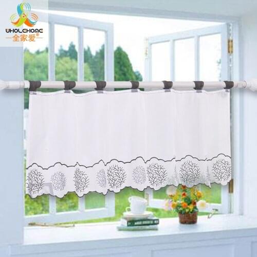 Cafe Curtain Half Curtain Window Treatment Voile Pastoral Leaves Plant Embroidered Tab Top Home Textile Decoration 7 Sizes 1 PCS