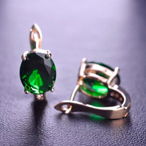 Blucome Copper Green Stud Earrings Gold Color Round Small Rhinestone Zircon D Earrings Love Brinco Women Ear Bijoux Pendientes