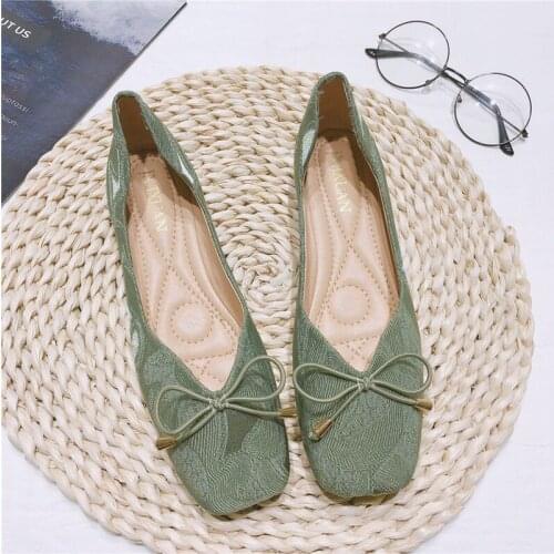 Brand Square Toe Casual Shoes Women 2021 Summer New Fashion Bow Shallow Mouth Flat Soft Bottom Large Size Womens Shoes Size 46