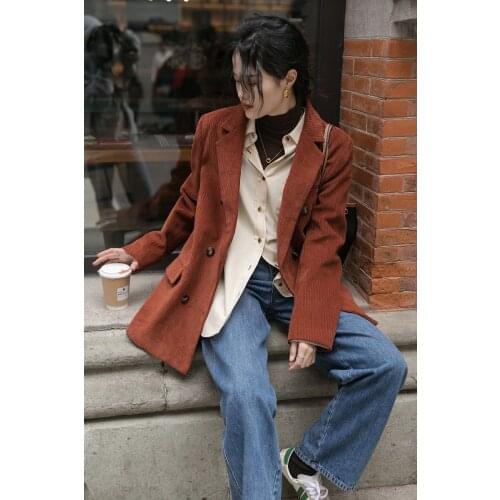 Bella Philosophy Wonder Winter Corduroy Double Breasted Blazer Female Vintage Quilted Women Suits Autumn Lady Corduroy Jacket