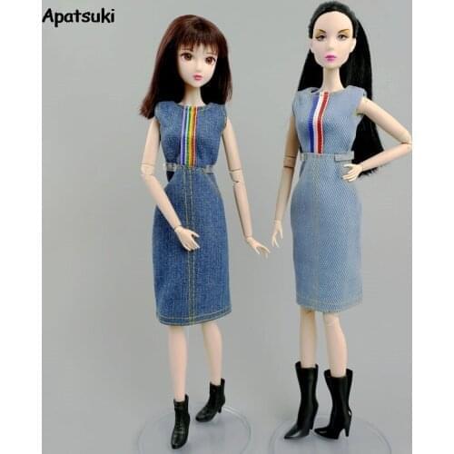 2PCS Casual Wear Jean Dresses 1/6 BJD Dolls Clothes For Barbie Doll Outfits For Kids & Baby Dollhouse DIY Accessories Toys