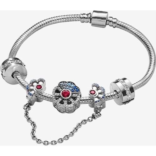 2020 High Quality New Style 925 Sterling Silver Blue Fan Series Small Charm Diy Bracelet Original Lady Exquisite 1:1 Jewelry