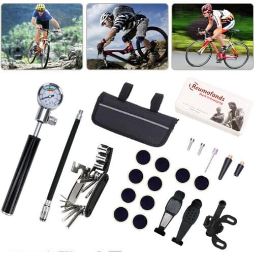22PCS/Set Portable Cycling MTB Bicycle Repair Tools Multi Mountain Bike Cycle Tire Pump Emergency Puncture Outdoor Repair Bag