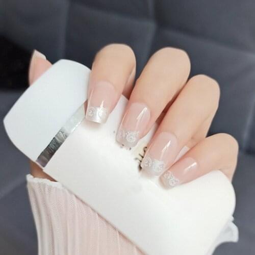 24pcs Short style square head powder penetration French style Manicure patch False nails MH88