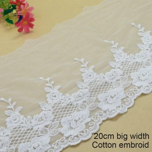 5yards 20cm white lace cotton embroidery lace french lace ribbon fabric guipure diy trims warp knitting sewing Accessories#3734