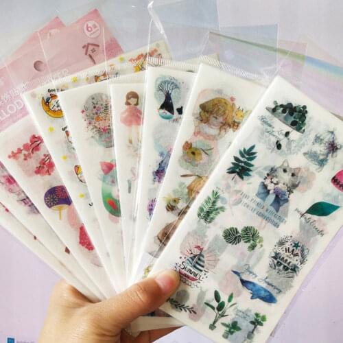 6 Sheets / Sets Of Various Selections Cat Butterfly Plant Girl Japanese Style Creative Stickers Stationery Scrapbook Decoration