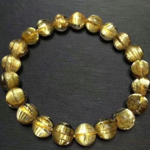 9mm Genuine Natural Gold Rutilated Quartz Clear Round Beads Bracelet Women Men Fashion Big Size Bead Wealthy Stone AAAAAAA
