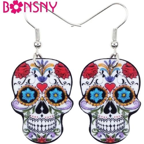 Bonsny Acrylic Dangle Drop Halloween Skeleton Skull Earrings Big Long Punk Novelty Jewelry For Girls Women Statement Accessories
