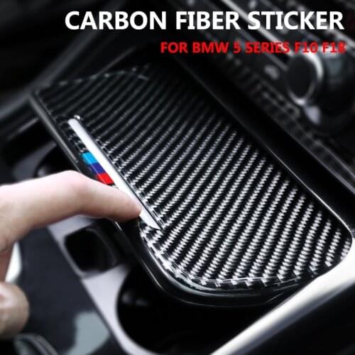 Car Storage Box Cover Ashtray Panel Cover Carbon Fiber Sticker For BMW 5Series F10 520 528 Interior Central Control Decoration