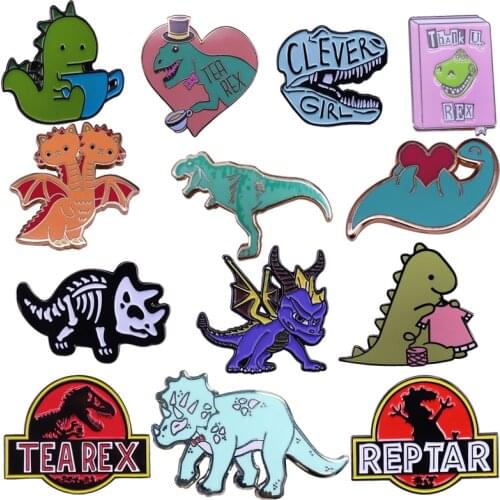 Dinosaur Shape Brooch Fashion Copper Material Enamel Cartoon Animal Design Jewelry Cute Lapel Pin Trinket for Bag Clothes Access