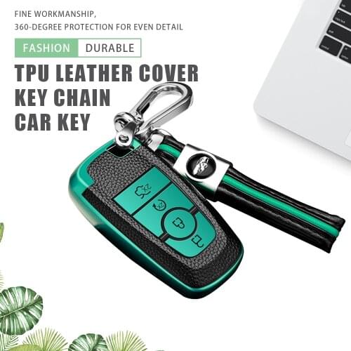 TPU Leather Car 4Button Key Case Cover Holder Keycahin for Ford Focus 4 MK4 Edge Explorer Mondeo Trurus Mustang Ranger Protector