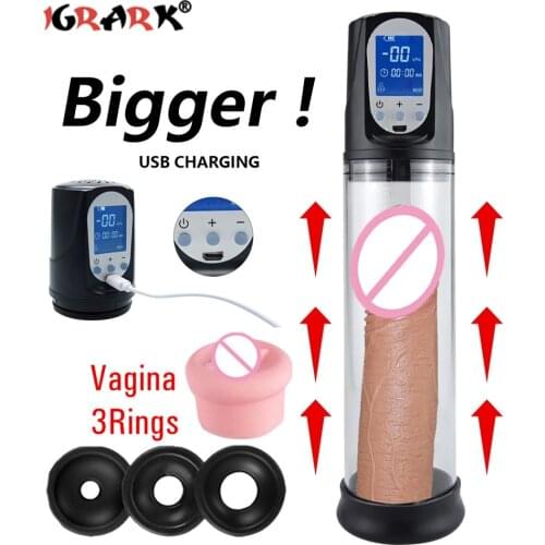 LCD Display USB Charge Electric Penis Vacuum Pump Sex Toys For Adult Men Gays Dick Enlarger Male Penile Erection Training Extend