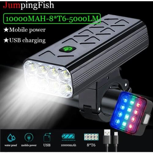 Bike Light 10000mAh USB Rechargeable 3000 Lumens Front Lights Bike Headlight 5 LED Super Bright Flashlight
