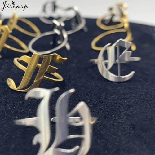 Jisensp Initial Letter Ring Stainless Steel Old English A-Z Alphabet Capital Ring Vintage Jewelry for Women Men Birthday Gift