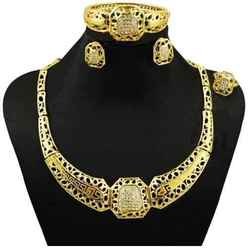 Gold fine jewelry sets big jewelry sets wedding jewelry sets women necklace bracelet earring ring BJ554