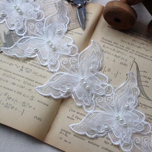 LASUI 3y =36 butterflies High-quality exquisite organza beaded embroidery lace applique DIY wedding veil jewelry 0280