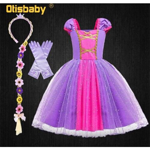 Summer Baby Girls Tangled Rapunzel Dress Holidays Toddle Girls Glitter Tutu Dresses Halloween Costume Rapunzel Wig for Children
