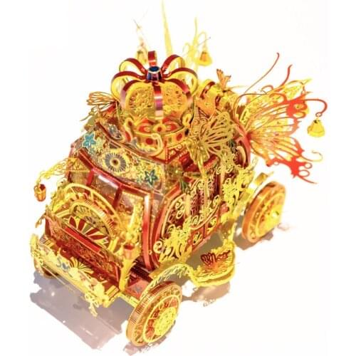 MU 3D Metal Puzzle Figure Toy Red Rincess Carriage model with LED light Assemble Jigsaw Puzzle 3D Models Gift Toys For Children