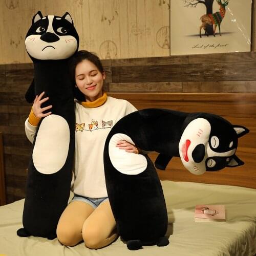Cute Soft Long Black Husky Plush Toys Stuffed Pause Office Nap Pillow Bed Sleep Pillow Home Decor Funny Gift Doll for Kids Girl