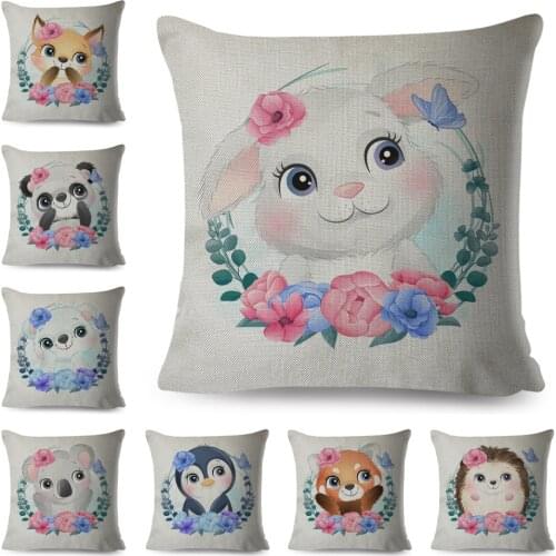 Cartoon Garland Animal Print Cushion CoverDecor Bear Fox Rabbit Pillow Case Polyester Pillowcase for Children Room Sofa Home Car