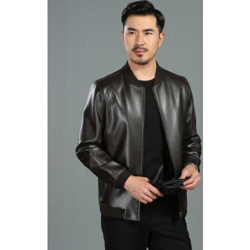 Mens leather jacket slim Baseball collar motorcycle coat men autumn jackets Middle-aged clothes jaqueta de couro street fashion