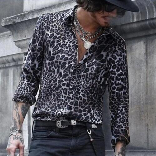 Mens Shirt Leopard Print Cardigan Long-sleeved Casual Holiday Clothing For Men Fashion 2021 Spring Autumn New Youth Brand Shirt