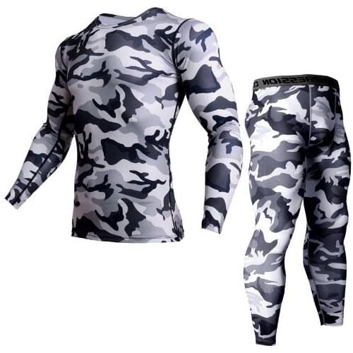 Mens Rashgard Sport Shirts Quick Dry Running T Shirt Men Bodybuilding Fitness Leggings Compression Tights 2 Piece Gym Clothing