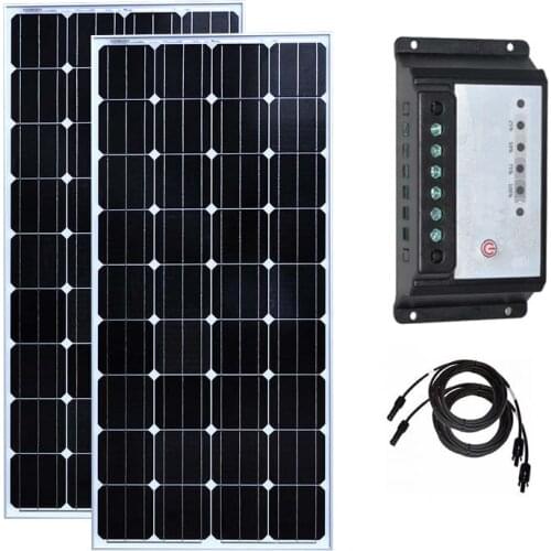 Solar Panel 150w Monocrystalline 12v 2 Pcs Solar Charge Controller 12v/24v 20A Pv Cable Solar Camping Kit Motorhomes Caravn Car