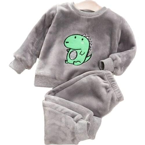 Unini-yun Baby Boys Pajamas Home Service Suits New Winter Clothes Boys Flannel Long-Sleeved Coral Fleece Children Clothing Sets